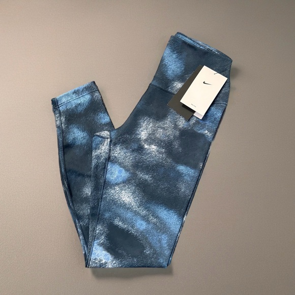 NWT Nike One Dri Fit Women’s Leggings High Rise Gentle Support 7/8 Length-Blue - Picture 2 of 8